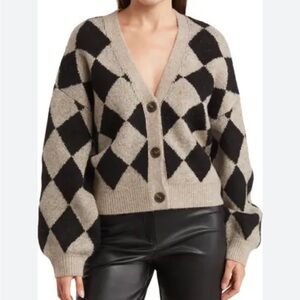 Blu Pepper Black and Tan Argyle Cardigan